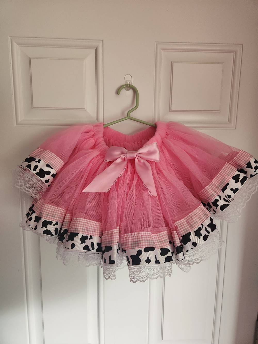 Pink Tulle Cow Print Pettiskirt with Bow